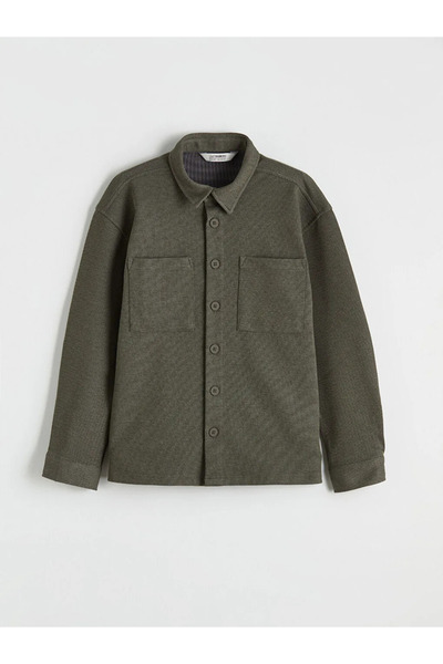 LC Waikiki Χακί μακρυμάνικο πουκάμισο-μπουφάν για αγόρια