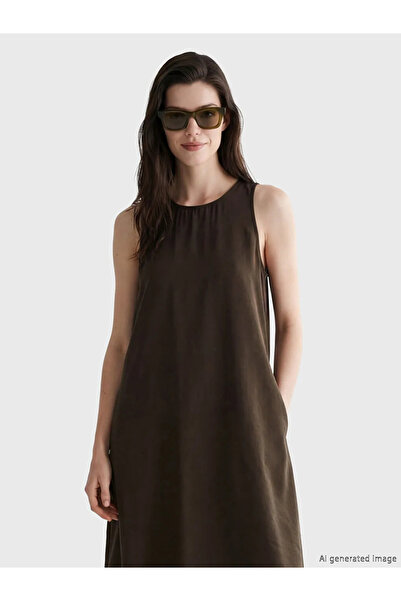 LC Waikiki Καφέ φόρεμα με λαιμόκοψη Modal Blend