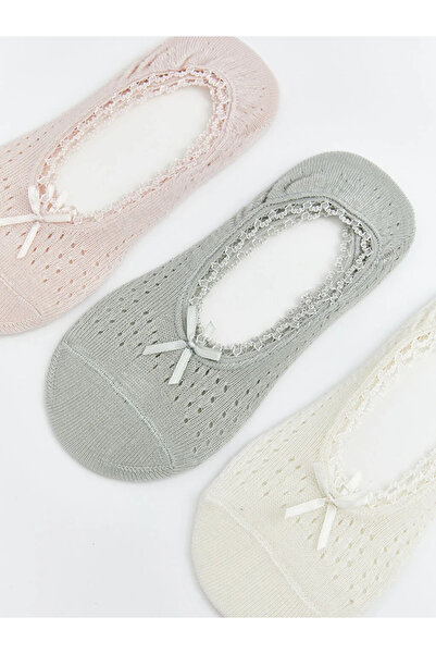 LC Waikiki Ροζ δαντελένιες γυναικείες κάλτσες μπαλαρίνας με λεπτομέρεια φιόγκ...