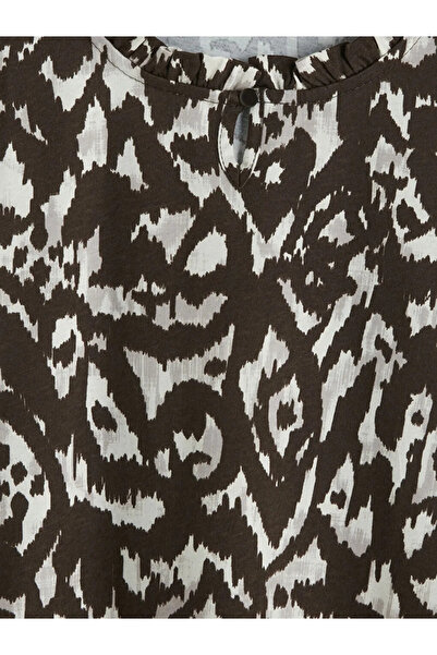 LC Waikiki Καφέ μπλούζα με βολάν και όρθιο γιακά με σχέδιο