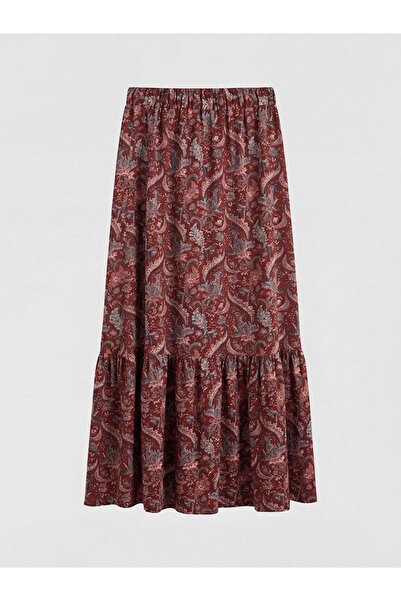 LC Waikiki Κόκκινη φούστα με βολάν και ελαστική μέση