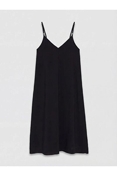 LC Waikiki Μαύρο φόρεμα με λουράκια από μείγμα Modal