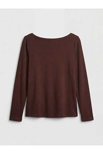 LC Waikiki Καφέ Γυναικείο Αθλητικό Τοπ με Λαιμόκοψη Kayık Modal σε Μείγμα Υφα...