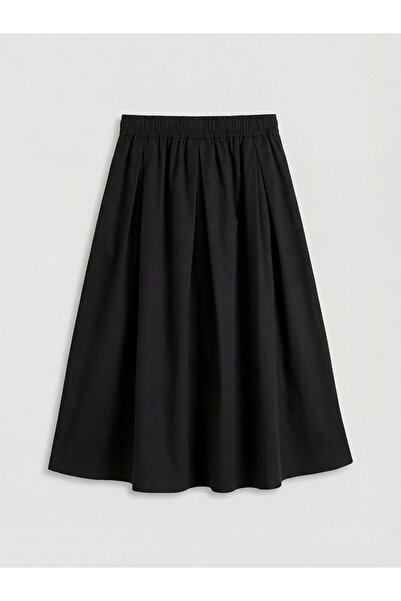 LC Waikiki Μαύρη φούστα ποπλίνα με ελαστική μέση και κλος τελείωμα