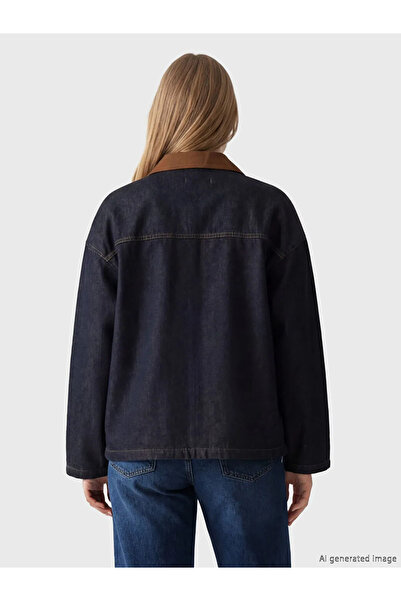 LC Waikiki Γυναικείο τζιν μπουφάν με γιακά από βελούδο σε μπλε ναυτικό χρώμα