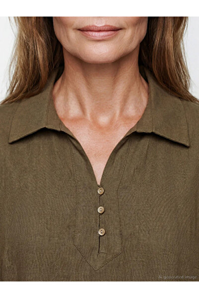 LC Waikiki Πράσινο φόρεμα με υφή πουκαμίσου