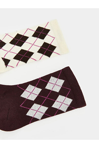 LC Waikiki Μπεζ γυναικείες κάλτσες με σχέδιο μπακλαβά, σετ 2 τεμαχίων