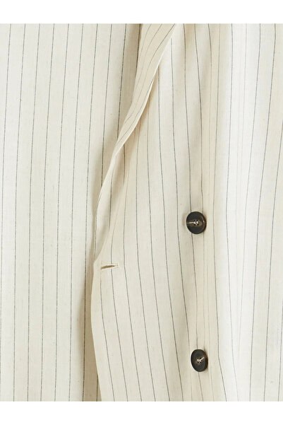 LC Waikiki Μπεζ γυναικείο μπλέιζερ με διπλό γιακά από λινό μείγμα