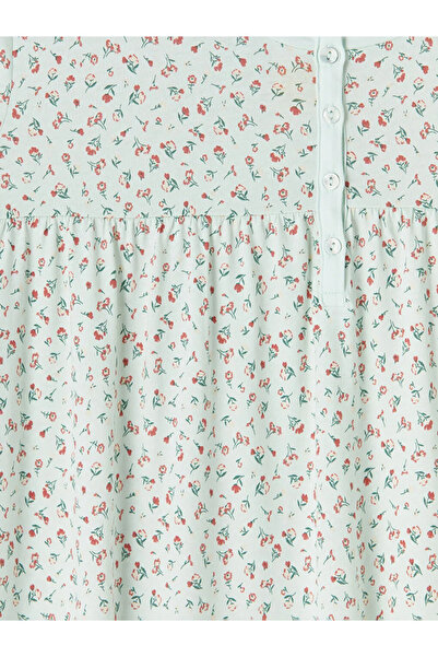 LC Waikiki Πράσινο γυναικείο νυχτικό με λουλουδάτο γιακά