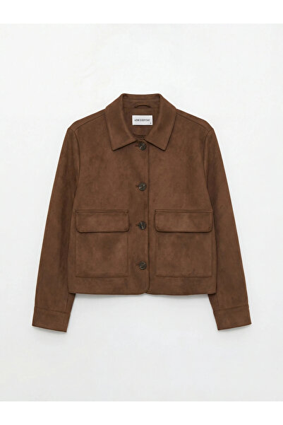 LC Waikiki Χακί πουκάμισο με γιακά Γυναικείο σακάκι με σουέτ εμφάνιση