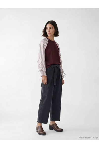 LC Waikiki Μπλούζα μπορντό με ριγέ λαιμόκοψη