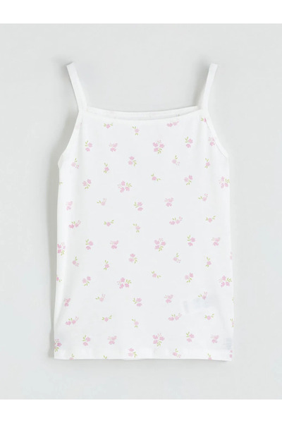 LC Waikiki Λευκό τετράγωνο γιακά με λουλουδάτο λουράκι για κορίτσια, σετ 2 τε...