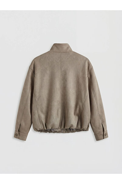 LC Waikiki Μπεζ ψηλός λαιμός oversized Γυναικείο Όψη σουέτ Μπουφάν