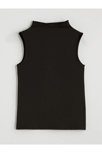 LC Waikiki Μαύρη μπλούζα με υφή και όρθιο γιακά