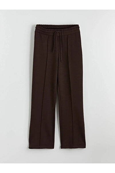 LC Waikiki Καφέ ελαστικό στη μέση φαρδύ πόδι γυναικείο παντελόνι