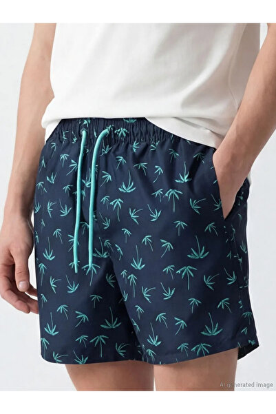 LC Waikiki Ανδρικό μαγιό σε σκούρο μπλε χρώμα με σχέδιο φοίνικα