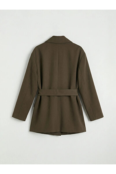 LC Waikiki Χακί Γυναικείο Μπουφάν με Ζώνη στη Μέση Όψη σουέτ