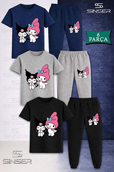 SS SİNSER Children's Kromi My Melodi 2Li 3L T-Shirt and Sweatpants Set