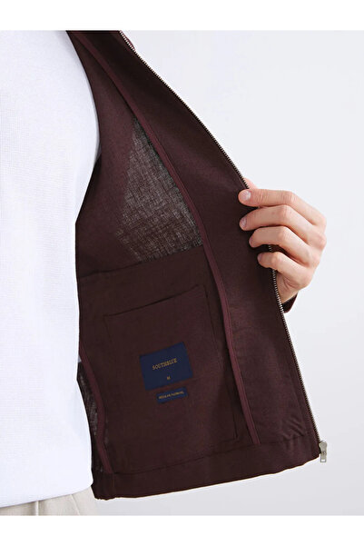 LC Waikiki Καφέ Πουκαμισένιο Γιακά Ανδρικό Μπουφάν 100% Λινό