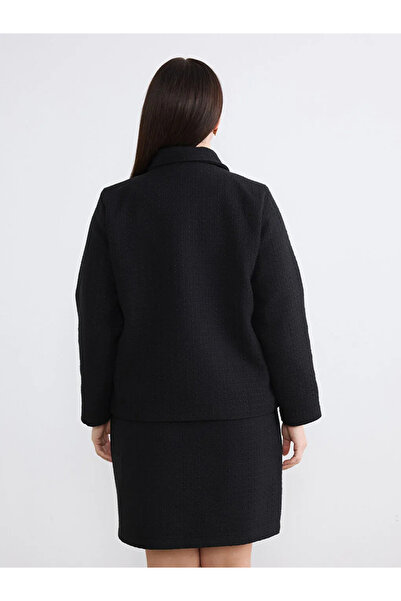 LC Waikiki Μαύρο πουκάμισο μεγάλου μεγέθους με υφή γιακά, γυναικείο μπουφάν α...