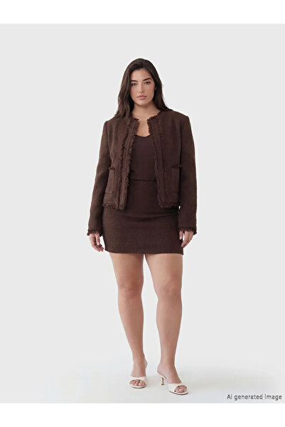 LC Waikiki Καφέ Μίνι Φούστα Τουίντ με Ψηλή Μέση σε Μικρό Μέγεθος