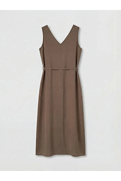 LC Waikiki Καφέ φόρεμα με λαιμόκοψη V και μείγμα υφασμάτων Modal