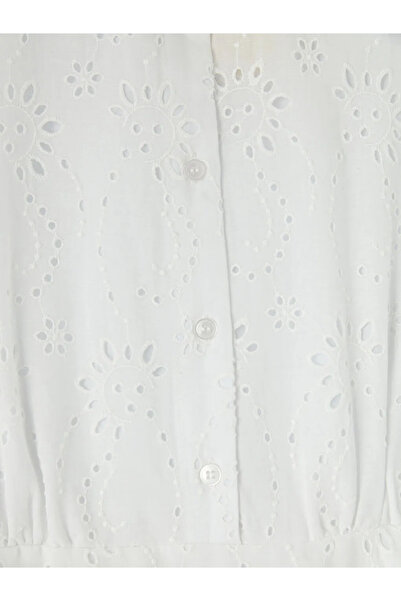 LC Waikiki Λευκό διάτρητο φόρεμα-πουκάμισο με κούμπωμα στη μέση