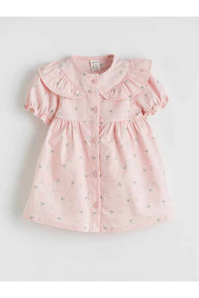 LC Waikiki Pembe Bebe Yaka Çiçekli Kız Bebek Elbise