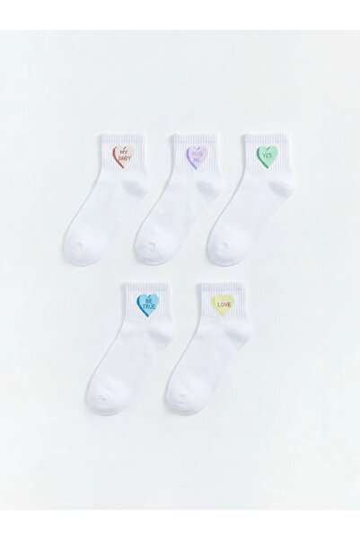 LC Waikiki White Heart Patterned Women's Booties Socks, Pack of 5