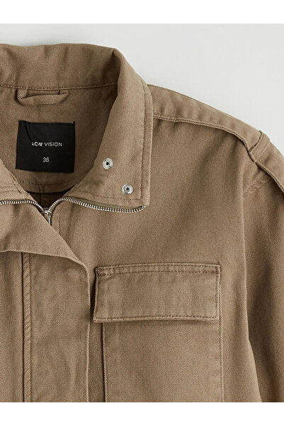 LC Waikiki Χακί γυναικείο μπουφάν γκαμπαρντίνα με όρθιο γιακά