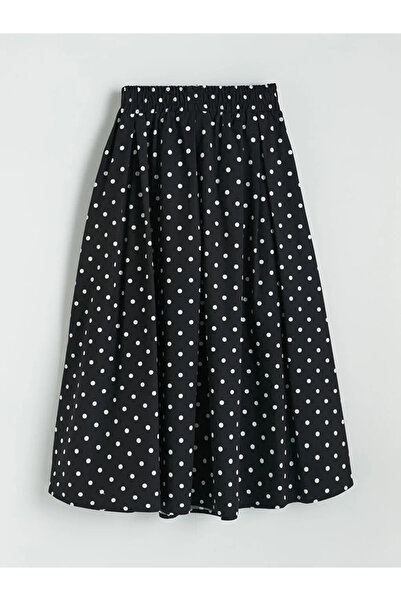 LC Waikiki Μαύρη φούστα ποπλίνα με πιέτες και ελαστική μέση