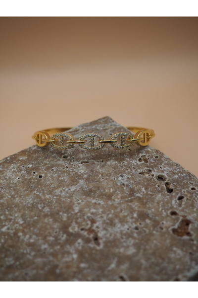 Stelle Jewelry Gold Color Handcuff Bracelet with Zircon Stone Ring Detail