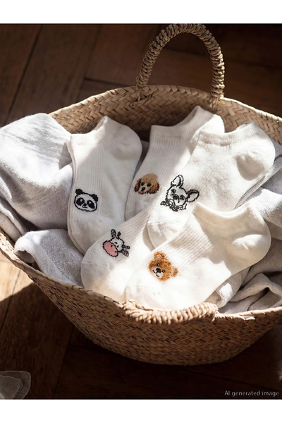 LC Waikiki Γυναικείες κάλτσες sneaker με στάμπα ζώων σε χρώμα εκρού, συσκευασ...