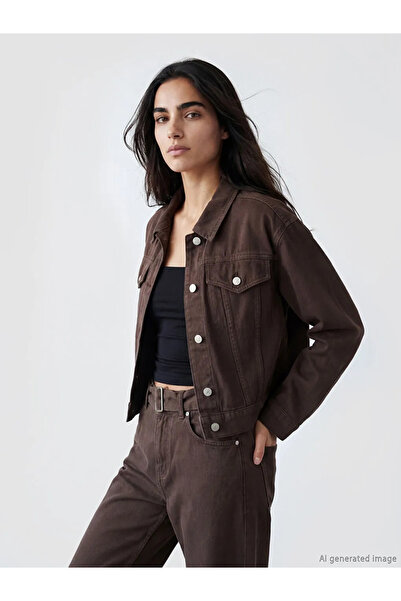 LC Waikiki Καφέ Oversize Γυναικείο Τζιν Μπουφάν