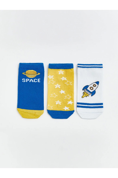 LC Waikiki Μπλε μπλε με σχέδια για αγόρια μποτάκια κάλτσες 3 τεμαχίων