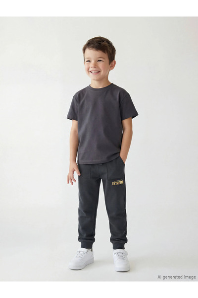 LC Waikiki Ανθρακί μπλε αγορίστικο παντελόνι φόρμας Jogger με στάμπα