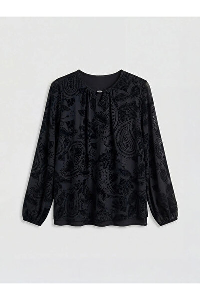 LC Waikiki Μπλούζα με μοτίβο με λαιμόκοψη σε μαύρο χρώμα
