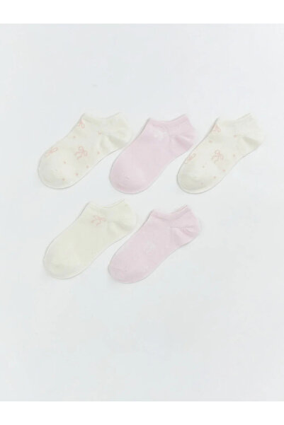 LC Waikiki Γυναικείες κάλτσες μποτάκια με σχέδιο φιόγκου εκρού, συσκευασία 5 ...