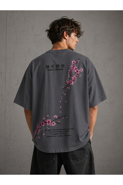 Nulivez Silent Bloom Sakura Printed Oversize Unisex T-Shirt Japanese Style St...