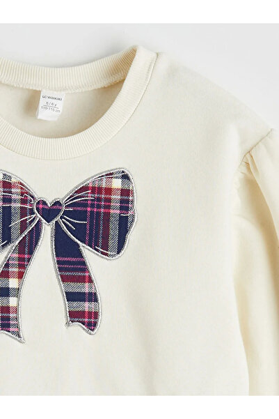 LC Waikiki Εκρού Φόρεμα με λαιμόκοψη ποδηλάτου Καρό Με πιέτες Χοντρό φόρεμα γ...