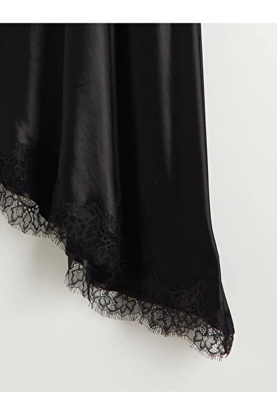 LC Waikiki Μαύρη ψηλόμεση ασύμμετρη σατέν φούστα