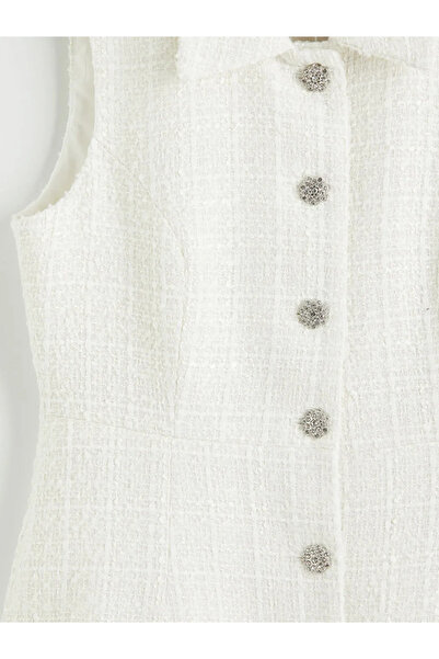 LC Waikiki Λευκό φόρεμα με γιακά πουκάμισου, μίνι τουίντ