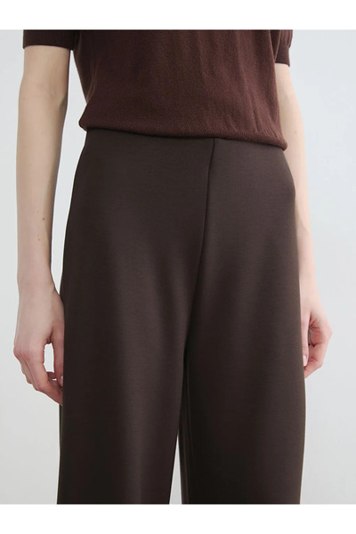 LC Waikiki Καφέ ελαστικό στη μέση φαρδύ πόδι γυναικείο παντελόνι