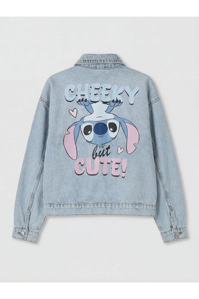 LC Waikiki Μπλε τζιν μπουφάν για κορίτσια με στάμπα Stitch