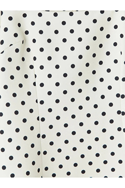 LC Waikiki Εκρού Μίνι Φόρεμα με Τετράγωνο Γιακά και Πουά