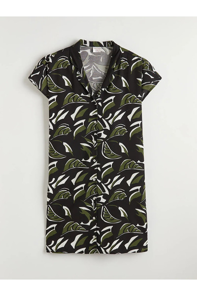 LC Waikiki Μαύρο Γιακάς πουκαμίσου Με σχέδιο Γυναικείο φόρεμα παραλίας