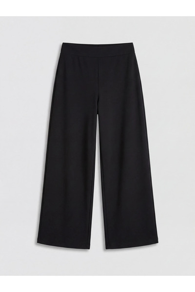 LC Waikiki Μαύρο γυναικείο φούτερ με ελαστική μέση φαρδιά πόδι