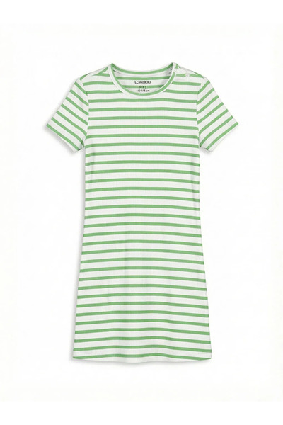 LC Waikiki Πράσινο φόρεμα για κορίτσια με λαιμόκοψη Ριγέ