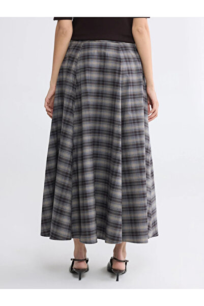 LC Waikiki Καφέ ψηλόμεση καρό φούστα