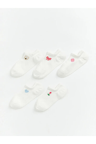 LC Waikiki Γυναικείες κάλτσες sneaker με σχέδιο εκρού 5 τεμαχίων